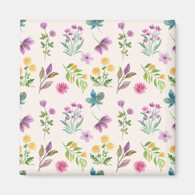 Blommönster Vår Blomster Kvadrat Magnet (Framsidan)
