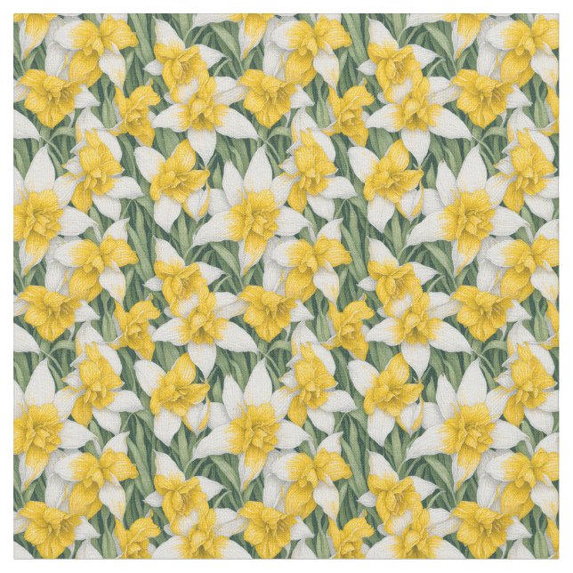Blommönster - Vattenfärgade Daffodil Flowers Tyg (Närbild)