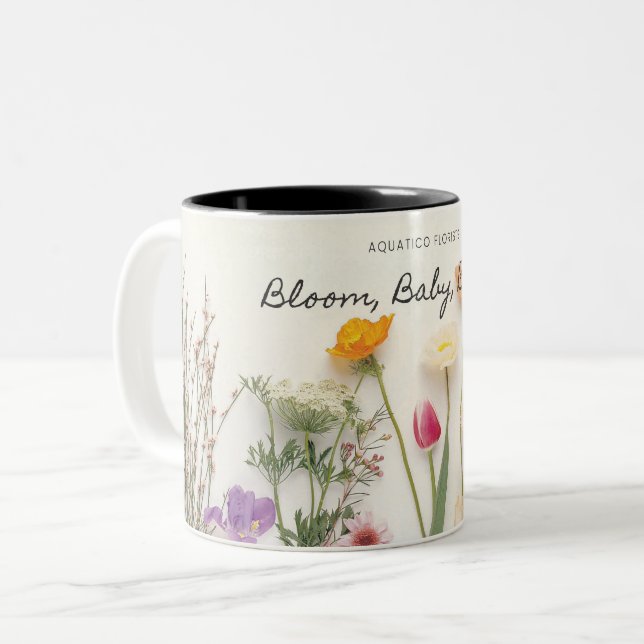 Blommönster Vibrant Coffee Två-Tonad Mugg (Framsida vänster)