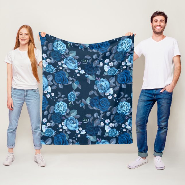Blommönster Vintage blue ro Fleecefilt (På plats)