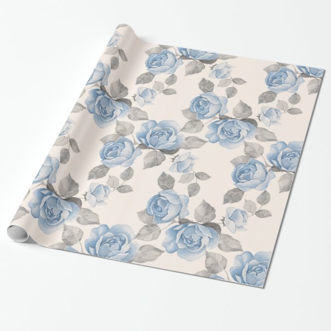 Blommönster. Vintage blue ro Presentpapper (Utrullad)