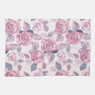 Blommönster. Vintage ro Kökshandduk