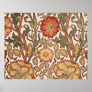 Blommönster Vintage Rosa Designer Fabric Poster