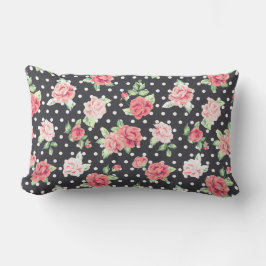 Blommönster White Polka-punkt på svart bakgrund Lumbarkudde