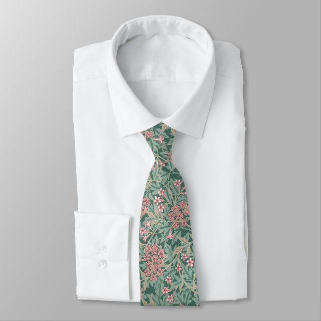 Blommönster William Morris inspirerad grön rosa Slips (Bunden)