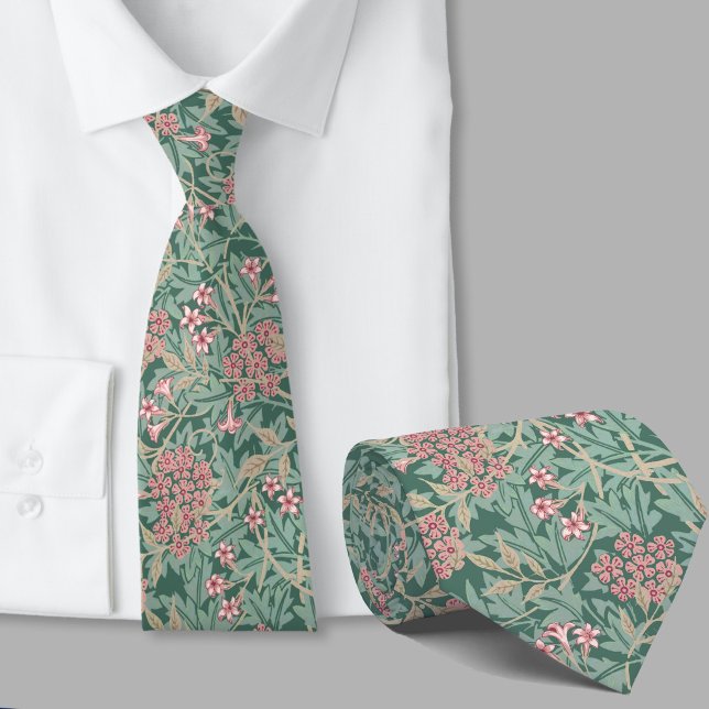 Blommönster William Morris inspirerat grönt rosa Slips (Skapare uppladdad)