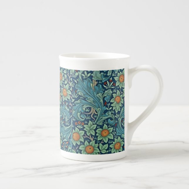 Blommönster William Morris Red Gult Blue Gree Benporslin Mugg (Höger)