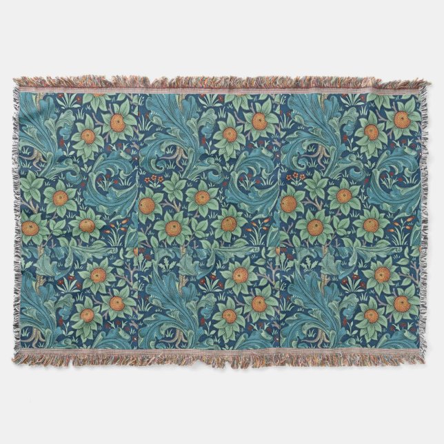Blommönster William Morris Red Gult Blue Gree Filt (Framsidan)