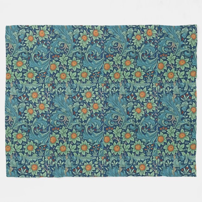 Blommönster William Morris Red Gult Blue Gree Fleecefilt (Framsidan (Horisontell))