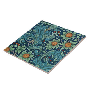 Blommönster William Morris Red Gult Blue Gree Kakelplatta