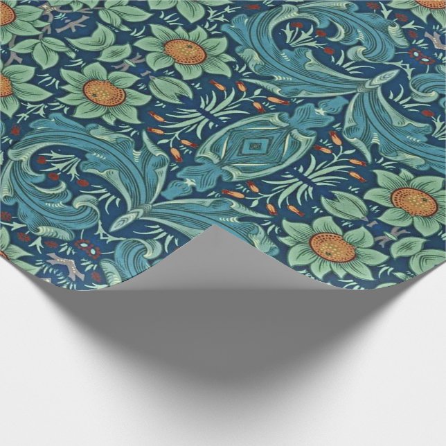 Blommönster William Morris Red Gult Blue Gree Presentpapper (Hörn)