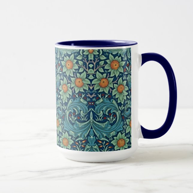 Blommönster William Morris Röd Gul Blå Grön Mugg (Höger)
