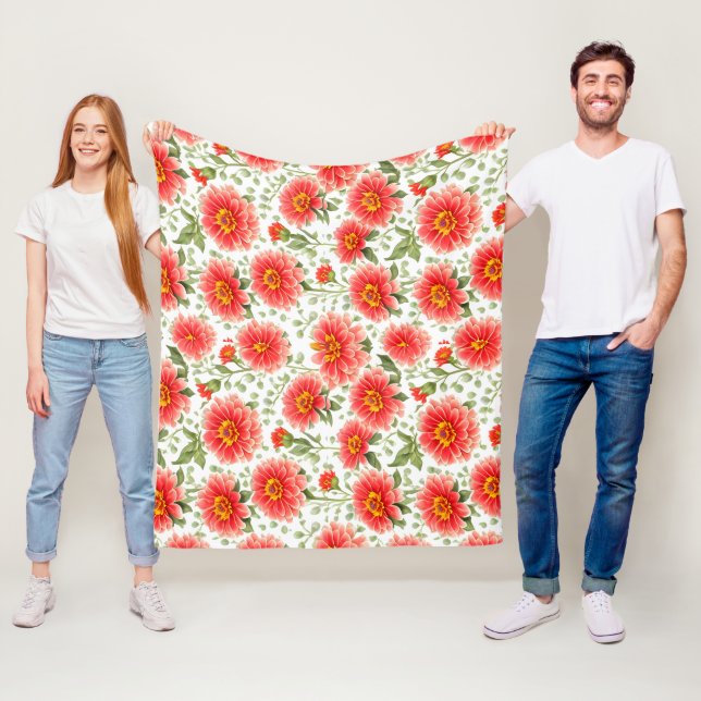 Blommönster Zinnia Flowers Fleecefilt (På plats)