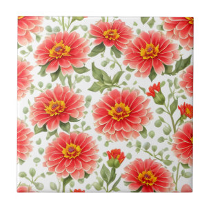 Blommönster Zinnia Flowers Kakelplatta