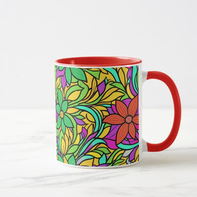 Blommönsterdesign med abstrakt linjekonst 11 mugg (Höger)