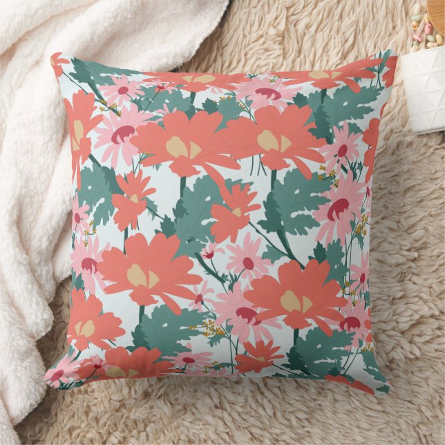 Blommönsterteckning Eleganta Dekorativa Blommor Kudde (Filt)