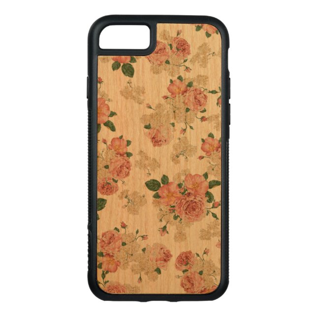 Blommönsterträiphone Carved Wood iPhone Skal (Baksida)