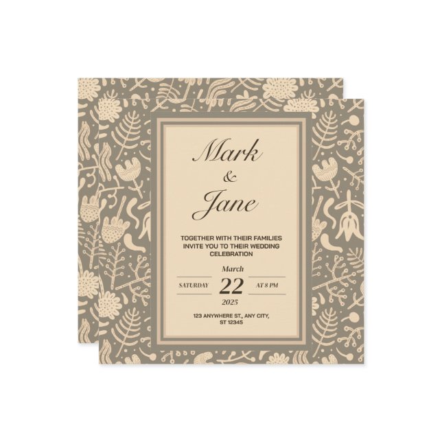 Blommönstrad bröllopsinbjudan spara datumet (Fram/Back In Situ)