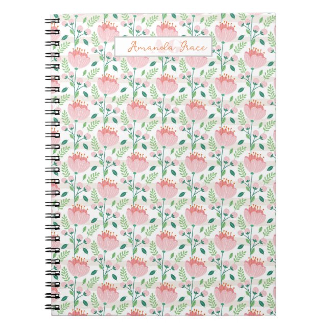 Blommönstrad planerare i rosa och orange anteckningsbok (Framsidan)