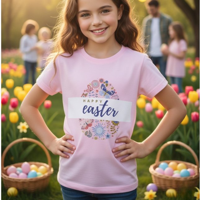 Blommönstrat ägg Glad påsk flickor T-shirt (Skapare uppladdad)