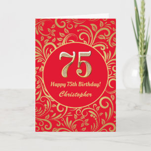 Blommönstret 75:e Birthday Red och Guld Kort