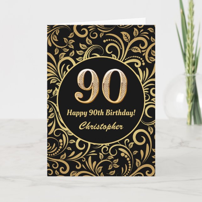 Blommönstret 90:e födelsedag i Svarta och Guld Kort (Framsida)