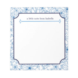blommönstret "A Little Note" Personlig Blue Anteckningsblock