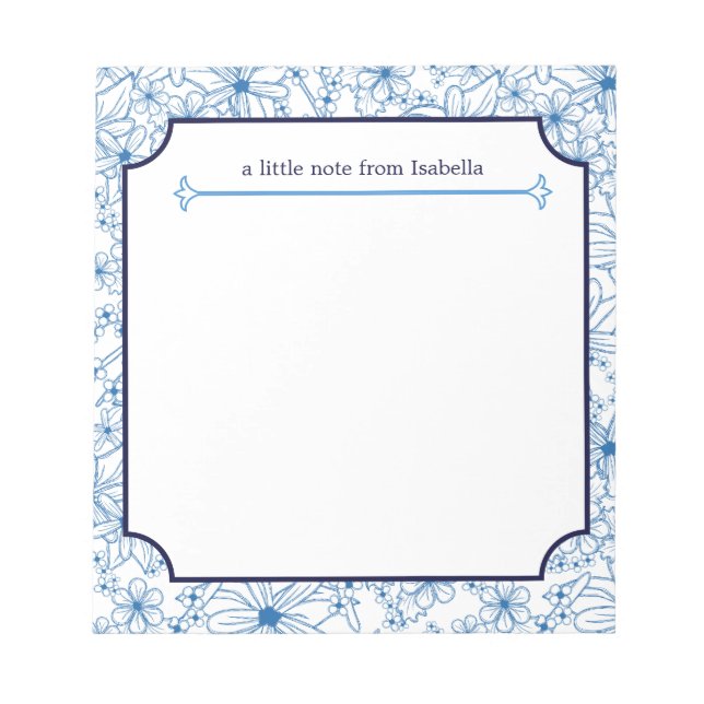 blommönstret "A Little Note" Personlig Blue Anteckningsblock (Framsida)
