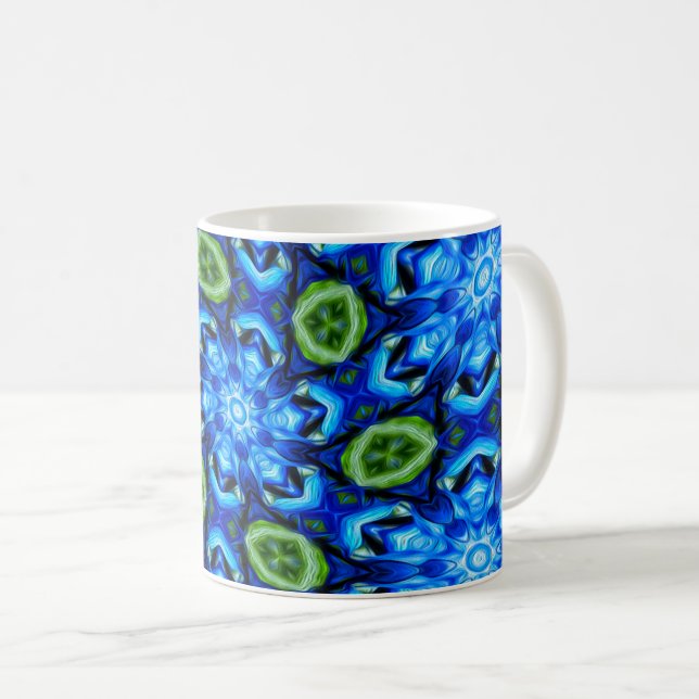 Blommönstret abstrakt blått kaffemugg (Framsida höger)