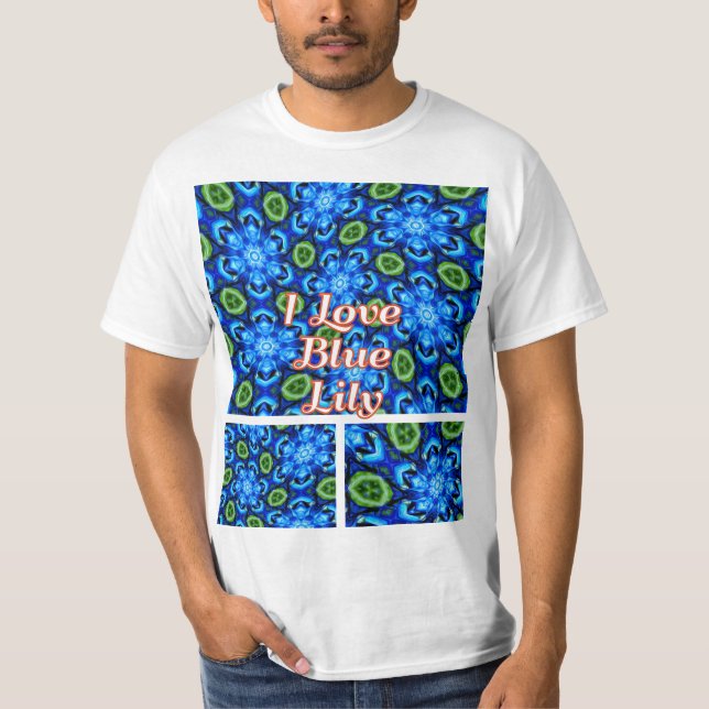 Blommönstret abstrakt blått t shirt (Framsida)