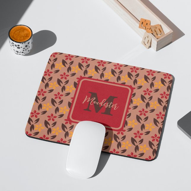 Blommönstret Aesthetic Brown Burgundy Monogram Musmatta (Skapare uppladdad)