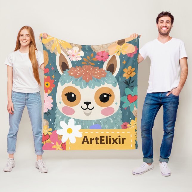 Blommönstret Alaca LLama Cute Fleecefilt (På plats)