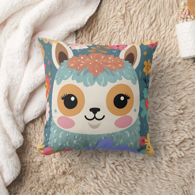 Blommönstret Alaca LLama Cute Kudde (Filt)