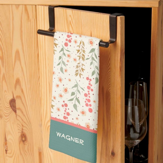 Blommönstret Anpassat namn för Söt av elegant Chic Kökshandduk (Skapare uppladdad)