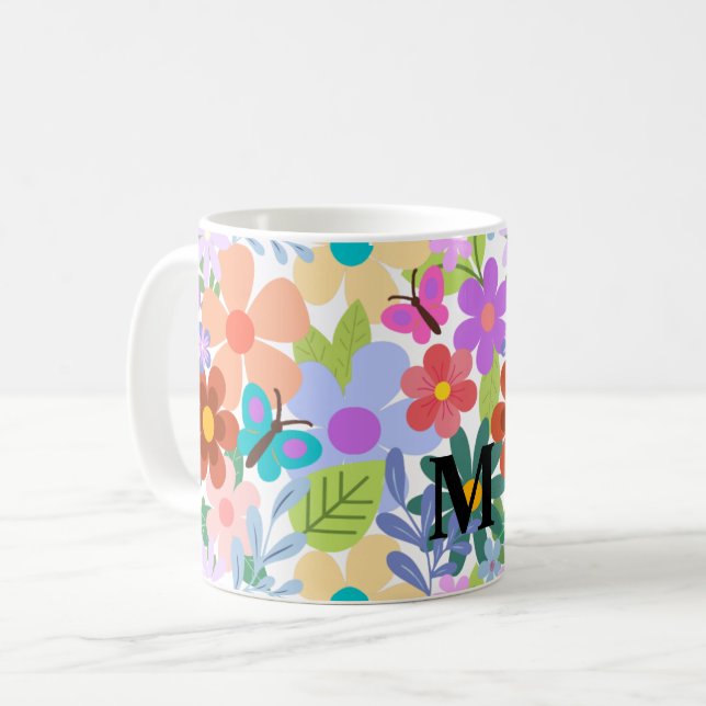 Blommönstret anpassningsbar Trendig Kaffemugg (Framsida vänster)
