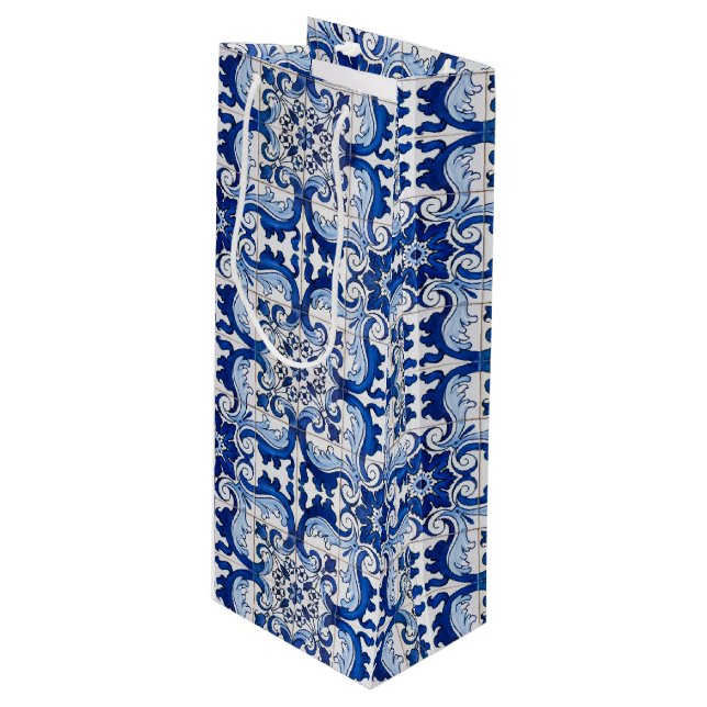 Blommönstret Antique Azulejo Tile (Framsidan Vinklad)