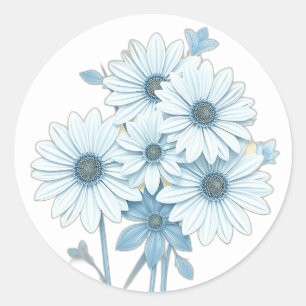 Blommönstret Art Deco Blue Daisy Runt Klistermärke