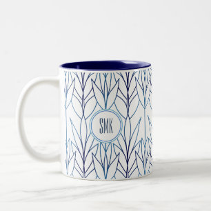 Blommönstret Art Deco Elegant Löv Blue Leafy Två-Tonad Mugg