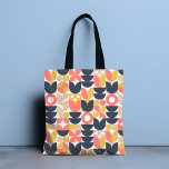 Blommönstret Återställning av trendig Tygkasse<br><div class="desc">Den här chicens återdesign har ett geometriskt blommönster i persika,  saffran,  mörk grått och beige på vit bakgrund. #retro #chic #modern #blommigt #mönster #botanical #geometrisk #snyggt #stil #elegant # #trendig # #trending #tote #påsar #totepåsar #handväskor #tillbehör #gifts #gifts</div>