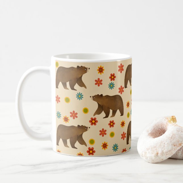 Blommönstret Bear Kaffemugg (Med munk)