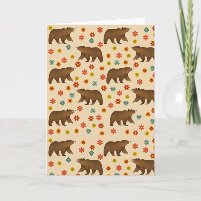 Blommönstret Bear Tack Kort (Framsida)