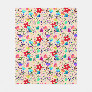 Blommönstret Beige Background Colorful Fleecefilt
