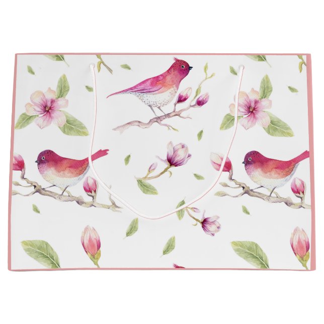 Blommönstret Birds Rosa White Flowers (Framsidan)