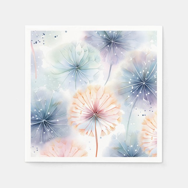 Blommönstret  blå dandelion med vattenfärg pappersservett (Framsidan)