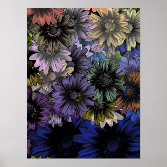Blommönstret Blå och orange Poster (Framsidan)