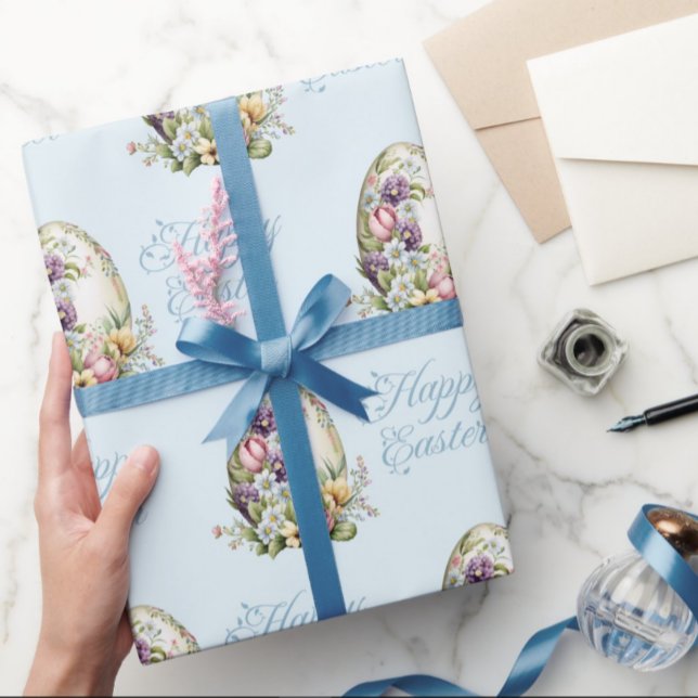 Blommönstret Blå pastellfärgade Påskägg i Presentpapper (Skapare uppladdad)