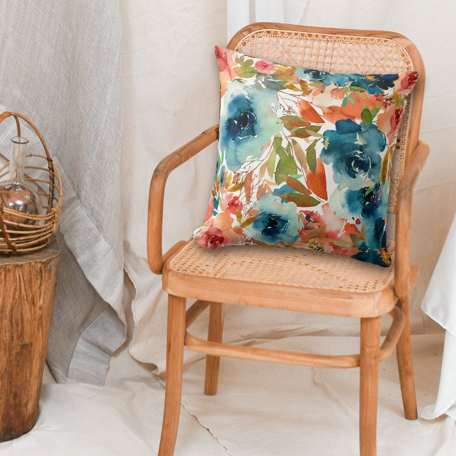 Blommönstret Blå Ro höst Kudde (Skapare uppladdad)