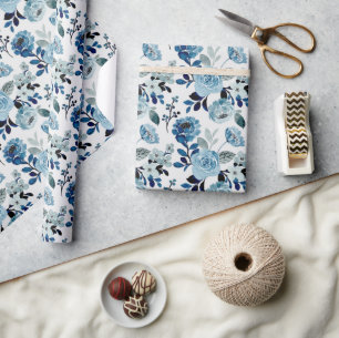 Blommönstret Blå vattenfärg Presentpapper