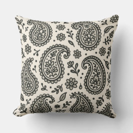 Blommönstret Black & White Paisley Kudde