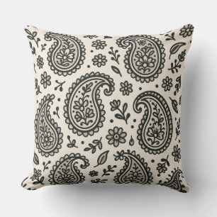 Blommönstret Black & White Paisley Kudde